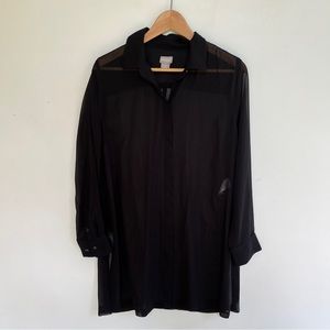 SIZE 1 US 8/10 CHICO'S SHEER CHIFFON LONG SLEEVE BUTTON UP BLOUSE TUNIC